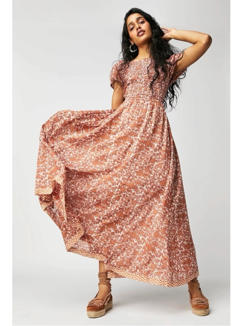 Free People Ultraviolet Maxi Dress in Tea Combo Size Large Prairie Cut Out Back